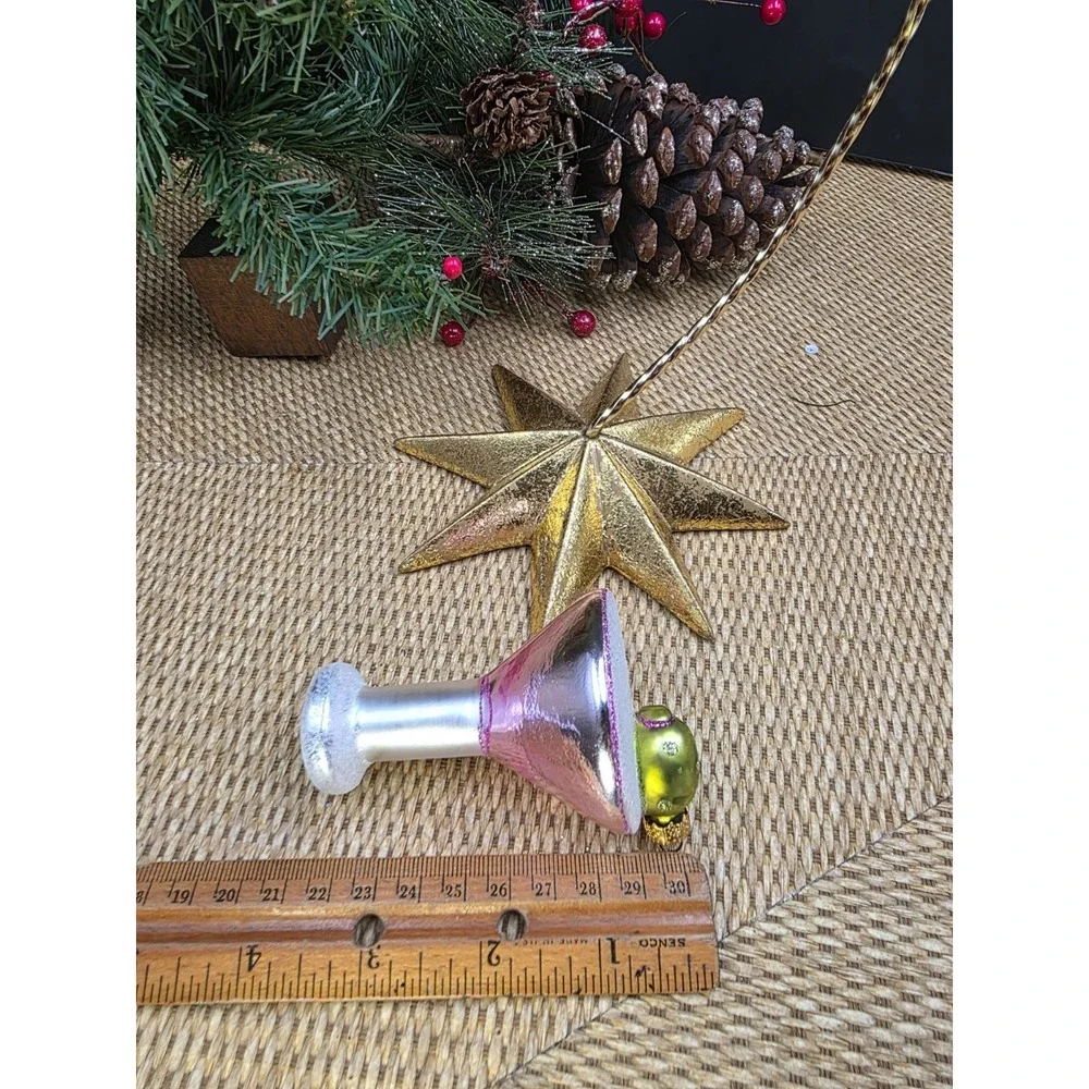 Pink Martini Glass‎ with Olive Blown Glass Christmas Ornament New Year's Theme